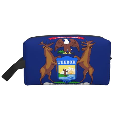Kosmetiktasche mit Michigan-Staatsflaggen-Druck, geräumige Kapazität, Kosmetiktasche für Damen, Kulturbeutel für Herren, Reise-Kulturbeutel, weiß, Einheitsgröße Kosmetiktasche mit Michigan-Staatsflaggen-Druck, geräumige Kapazität, Kosmetiktasche für Damen, Kulturbeutel für Herren, Reise-Kulturbeutel, weiß, Einheitsgröße von GaxfjRu