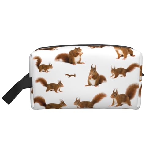 Kosmetiktasche mit niedlichem Eichhörnchen-Druck, geräumige Kapazität, Kulturbeutel für Herren, Reise-Kulturbeutel, weiß, Einheitsgröße von GaxfjRu