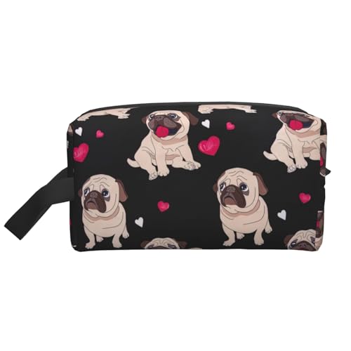 Kosmetiktasche mit niedlichem Mops-Aufdruck, geräumige Kapazität, Kulturbeutel für Herren, Reise-Kulturbeutel, weiß, Einheitsgröße von GaxfjRu