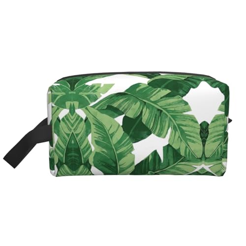 Kosmetiktasche mit niedlichem grünen Palmenblättern, geräumiges Fassungsvermögen, Kulturbeutel für Herren, Reise-Kulturbeutel, weiß, Einheitsgröße von GaxfjRu