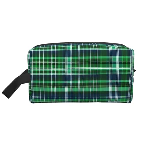 Kosmetiktasche mit schottischem Schottenkaro-Druck, geräumige Kapazität, Kosmetiktasche für Damen, Kulturbeutel für Herren, Reise-Kulturbeutel, Blau und Grün, weiß, Einheitsgröße Kosmetiktasche mit schottischem Schottenkaro-Druck, geräumige Kapazität, Kosmetiktasche für Damen, Kulturbeutel für Herren, Reise-Kulturbeutel, Blau und Grün, weiß, Einheitsgröße von GaxfjRu
