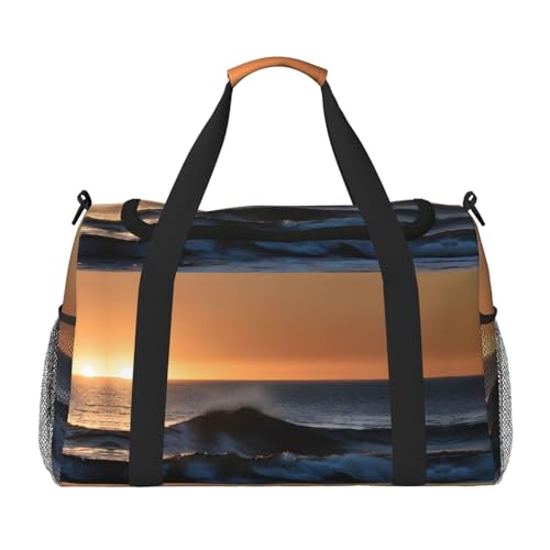 Last Sun Rays of Over The Sea Waves Print Weekender Overnight Carry On Bag Duffel Bag for Travel Women Men Gym Luggage Bag Carry on, Schwarz , Einheitsgröße von GaxfjRu
