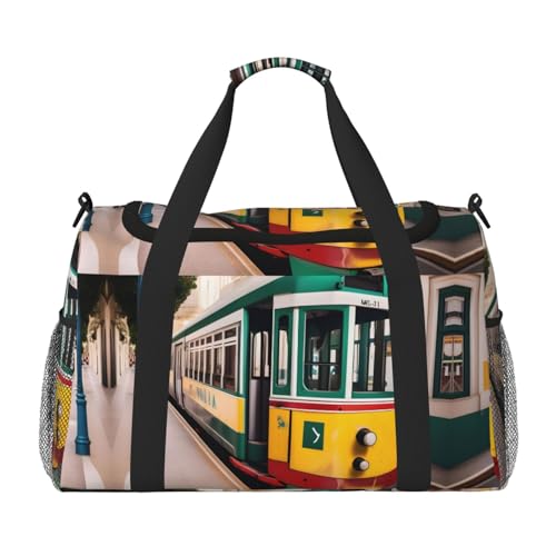 Lissabon Tram Pattern Print Reisetasche Weekender Bag Gym Bag Übernachtungstaschen Reise Essentials für Damen Herren Umhängetasche, Schwarz , Einheitsgröße von GaxfjRu