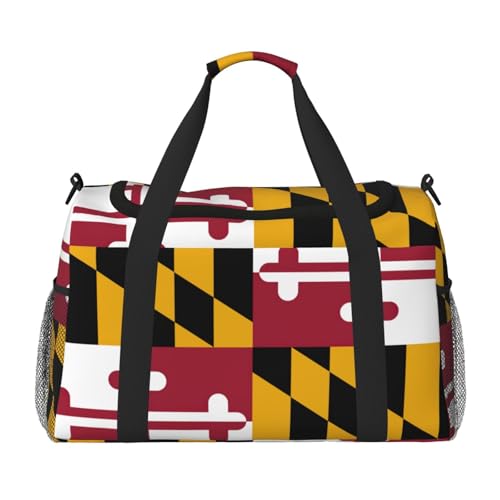 Maryland State Flag Print Weekender Overnight Carry On Bag Duffel Bag for Travel Women Men Gym Luggage Bag Carry on, Schwarz , Einheitsgröße von GaxfjRu