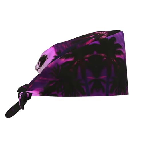 Palm Tree Purple Sunset Bouffant Scrub Caps - Satin Lined and Adjustable Surgical Caps - Ideal for Men and Women, Schwarz, Einheitsgröße von GaxfjRu