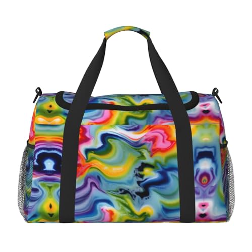 Reisetasche mit Batikdruck, Wochenendtasche, Turnbeutel, Übernachtungstaschen, Reiseutensilien für Damen und Herren, Schwarz , Einheitsgröße von GaxfjRu