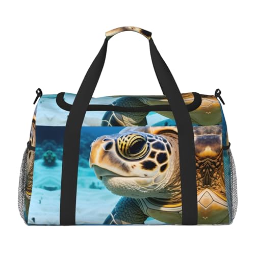 Reisetasche mit großem Meeresschildkröten-Druck, Wochenend-Motiv, für Reisen, Damen, Herren, Fitnessstudio, Gepäck, Handgepäck, Schwarz , Einheitsgröße von GaxfjRu