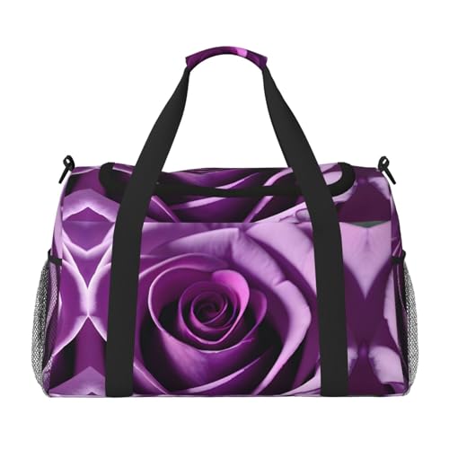 Reisetasche mit violettem Rosenmuster, Wochenendtasche, Turnbeutel, Übernachtungstaschen, Reiseutensilien für Damen und Herren, Schwarz , Einheitsgröße von GaxfjRu