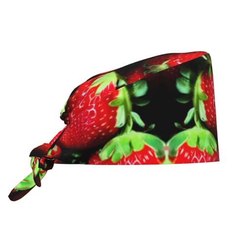 Strawberry Pattern Bouffant Scrub Caps - Satin Lined and Adjustable Surgical Caps - Ideal for Men and Women, Schwarz, Einheitsgröße von GaxfjRu