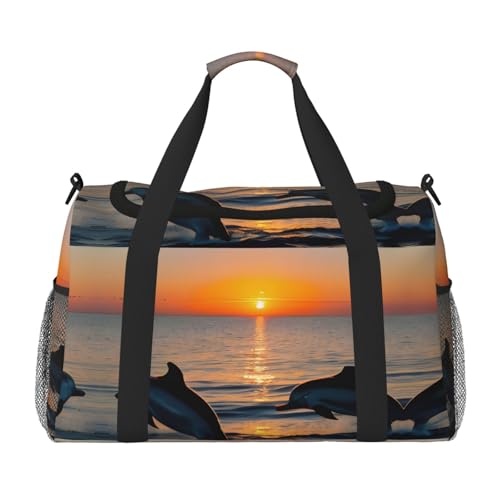 Sunset Dolphins Print Weekender Overnight Carry On Bag Duffel Bag for Travel Women Men Gym Luggage Bag Carry on, Schwarz , Einheitsgröße von GaxfjRu