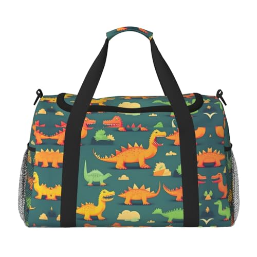 Viele kleine Dinosaurier-Print Weekender Übernachtung Handgepäcktasche Seesack für Reisen Damen Herren Gym Gepäck Handgepäck, Schwarz , Einheitsgröße von GaxfjRu