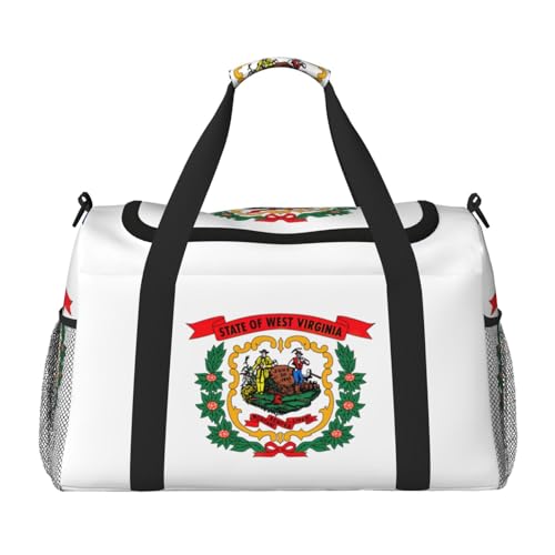 West-Virginia-Staats-Flagge, Wochenend-Übernachtungs-Tragetasche, Seesack für Reisen, Damen, Herren, Fitnessstudio, Gepäck, Handgepäck, Schwarz , Einheitsgröße von GaxfjRu