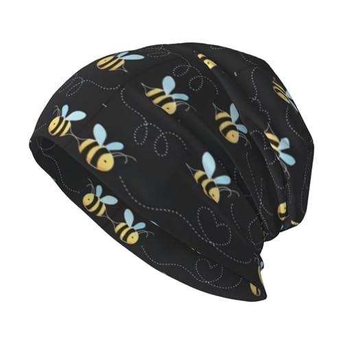 Gaxfjru Beanie-Mütze mit Bienen-Aufdruck, warm, gestrickt, weich, hautfreundlich, für Damen und Herren, Schwarz, Schwarz , Einheitsgröße von GaxfjRu