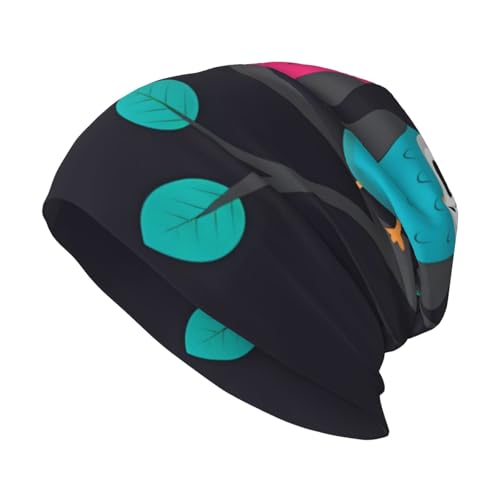 Gaxfjru Beanie-Mütze mit niedlichem Eulen-Druck, warm, gestrickt, weich, hautfreundlich, für Damen und Herren, Schwarz, Schwarz , Einheitsgröße von GaxfjRu