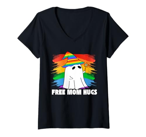 Damen Kostenlose Mama umarmt LGBT Pride Parades Transgender-Geist in Regenbogenfarben T-Shirt mit V-Ausschnitt von Gay All Day Garb