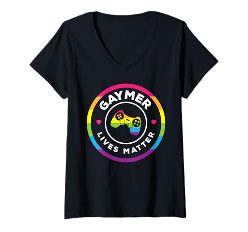 Damen Gaymer Lives Matter Schwul Schwul T-Shirt mit V-Ausschnitt Damen Gaymer Lives Matter Schwul Schwul T-Shirt mit V-Ausschnitt von Gay Gamblers Gift Gaymer Gayming