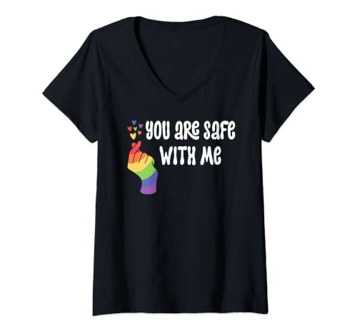 Damen You are Safe with Me Pride Ally Shirts,Pride Love Proud Ally T-Shirt mit V-Ausschnitt Damen You are Safe with Me Pride Ally Shirts,Pride Love Proud Ally T-Shirt mit V-Ausschnitt von Gay LGBTQ Ally TShirt,Rainbow Ally Pride T-Shirts