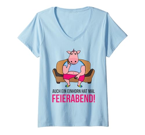 Damen Auch EIN Einhorn hat mal Feierabend Outfit Regenbogen LGBTQ T-Shirt mit V-Ausschnitt von Gay LGBTQ Design für Schwule und Lesben Bekleidung