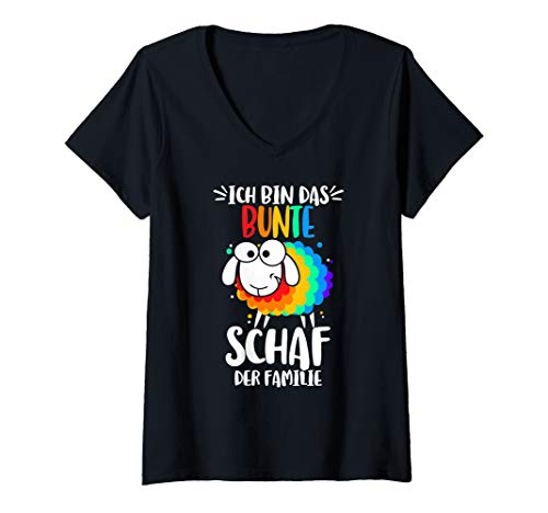 Damen Ich bin das bunte Schaf der Familie Gay Regenbogen T-Shirt mit V-Ausschnitt von Gay Lesbian Pride LGBT Schaf
