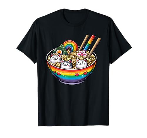 Katzen Ramen Anime LGBTQ Regenbogenflagge Gay Pride Ally Damen Herren T-Shirt Katzen Ramen Anime LGBTQ Regenbogenflagge Gay Pride Ally Damen Herren T-Shirt von Gay Lesbian Pride Month LGBTQ Ally LGBTQ Men Women