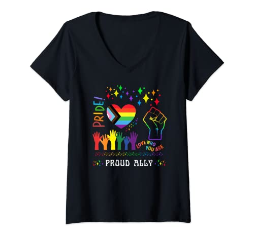 Damen LGBT Proud Ally Gay Pride Regenbogen LGBTQ-Freund niedlich fetzig T-Shirt mit V-Ausschnitt von Gay Pride Ally LGBTQ LGBT Rainbow Groovy