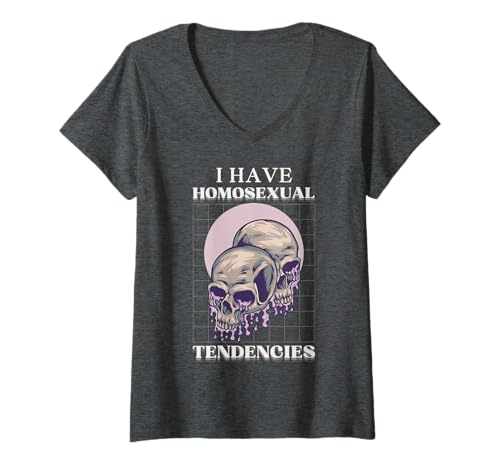 Damen Funny Meme LGBTQ Goth Skull I Have Homosexual Tendencies T-Shirt mit V-Ausschnitt von Gay Pride Ally Queer Sarcastic Men Women Gothic