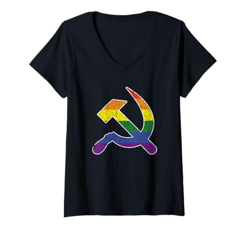 Damen Vintage Gay Kommunismus Hammer und Sichel T-Shirt mit V-Ausschnitt Damen Vintage Gay Kommunismus Hammer und Sichel T-Shirt mit V-Ausschnitt von Gay Pride Apparel by Jadini