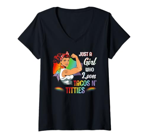 Damen LGBT Gay Pride Lesbisches Mädchen, das Tacos und Titten liebt T-Shirt mit V-Ausschnitt Damen LGBT Gay Pride Lesbisches Mädchen, das Tacos und Titten liebt T-Shirt mit V-Ausschnitt von Gay Pride Lesbian Girl Who Loves Tacos & Titties