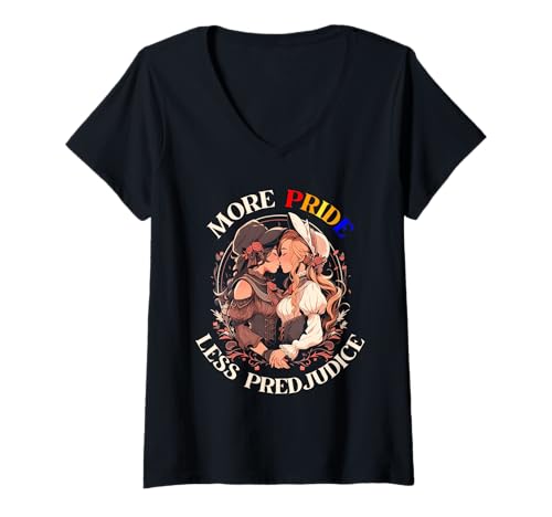 Damen More Pride Less Prejudice Lesbian Bi Gay LGBTQ Jane Austin T-Shirt mit V-Ausschnitt von Gay Pride Literature Lovers LGBTQ Ally Manga Tees