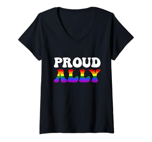 Damen Pride LGBTQ Regenbogen CSD Proud Ally T-Shirt mit V-Ausschnitt Damen Pride LGBTQ Regenbogen CSD Proud Ally T-Shirt mit V-Ausschnitt von Gay Pride Regenbogen CSD Proud Ally
