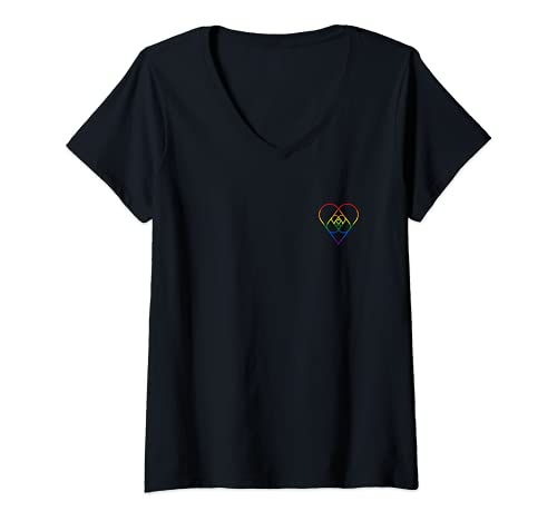 Damen Regenbogen Flagge klein Herz LGBTQ Optik Seitentasche T-Shirt mit V-Ausschnitt von Gay Pride Regenbogen Flagge Bunte Fahne