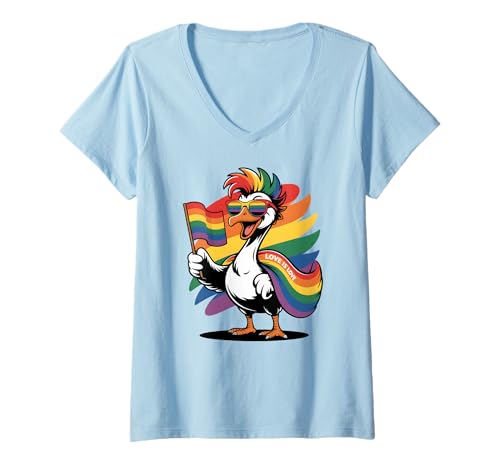 Damen Pride Regenbogen-Flagge LGBTQ Ally Equality Love is Love Goose T-Shirt mit V-Ausschnitt Damen Pride Regenbogen-Flagge LGBTQ Ally Equality Love is Love Goose T-Shirt mit V-Ausschnitt von Gay Pride Shirts LGBTQ Ally LGBT Men Women Gifts