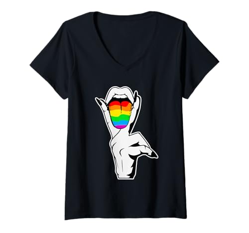 Damen Gay Pride LGBT Lesbische Zunge Regenbogen T-Shirt mit V-Ausschnitt Damen Gay Pride LGBT Lesbische Zunge Regenbogen T-Shirt mit V-Ausschnitt von Gay Pride Stuff LGBT Lesbian Tongue