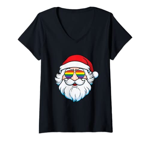 Damen Gay Pride Weihnachtsmann - Weihnachtsmann Nikolaus Santa T-Shirt mit V-Ausschnitt Damen Gay Pride Weihnachtsmann - Weihnachtsmann Nikolaus Santa T-Shirt mit V-Ausschnitt von Gay Pride Weihnachtsmann