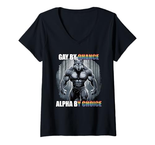 Damen Gay by Chance Alpha by Choice Werwolf T-Shirt mit V-Ausschnitt Damen Gay by Chance Alpha by Choice Werwolf T-Shirt mit V-Ausschnitt von Gay by Chance Alpha by Choice Werewolf Tees