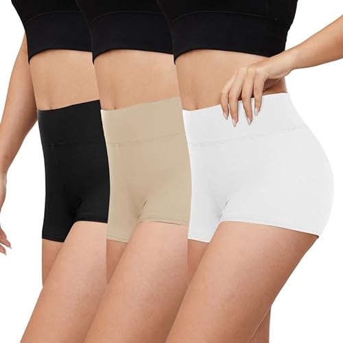 Gayhay 3er Pack Kurze Leggings Damen High Waist Radlerhose Damen Kurz für Kleid Hotpants Sport Shorts Sporthose,Schwarze/Beige/Weiß,XS von Gayhay