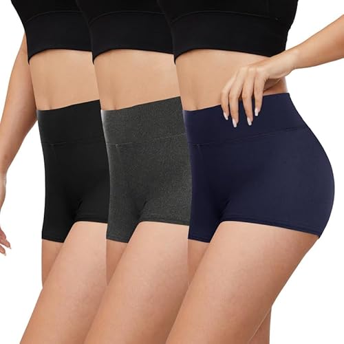 Gayhay 3er Pack Kurze Leggings Damen High Waist Radlerhose Damen Kurz für Kleid Hotpants Sport Shorts Sporthose,Schwarze/Dunkelgrau/Navy,L/XL von Gayhay