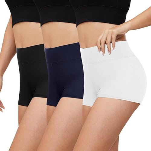 Gayhay 3er Pack Kurze Leggings Damen High Waist Radlerhose Damen Kurz für Kleid Hotpants Sport Shorts Sporthose,Schwarze/Navy/Weiß,S/M von Gayhay