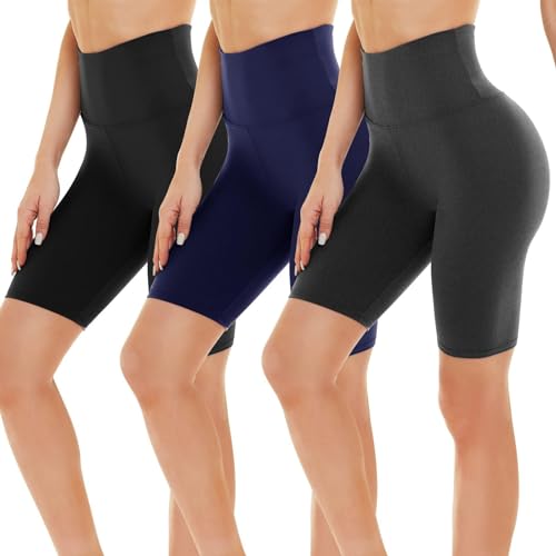 Gayhay 3er Pack Radlerhosen Damen Knielang Kurze Sporthose Leggings Shorts Sommer für Sport Yoga Leggins High Waist Schwarz+Navy+Dunkelgrau,S-M von Gayhay