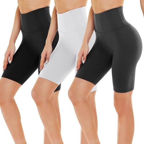 Gayhay 3er Pack Radlerhosen Damen Knielang Kurze Sporthose Leggings Shorts Sommer für Sport Yoga Leggins High Waist Schwarz+Weiß+Dunkelgrau,L-XL von Gayhay