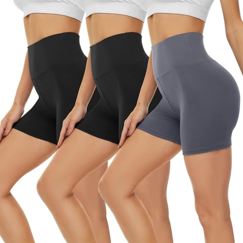 Gayhay 3er Pack Radlerhosen Damen Kurze Leggings Sport Shorts Sommer Hotpants Boxershorts unter Kleid Hoher Taille Schwarz*2+Dunkelgrau,L-XL von Gayhay