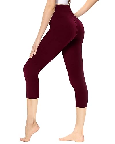 Gayhay Capri Leggings Damen 7/8 für Sport, 3/4 Sporthose High Waist Leggins für Gym Yoga(Weinrot,XXL) von Gayhay