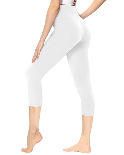 Gayhay Capri Leggings Damen 7/8 für Sport, 3/4 Sporthose High Waist Leggins für Gym Yoga (Weiß,L-XL) von Gayhay