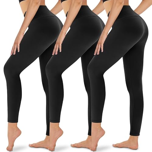 Gayhay 3er Pack Leggings Damen High Waist Schwarz Sportleggins Lang Fitness Bauchweg Yoga Figurformende Leggins Set Blickdicht Stretch Gr. 34/36/38/40,S-M von Gayhay