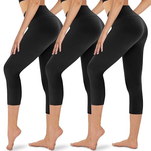 Gayhay Capri Leggings Damen 3/4 Sport Leggins High Waist Blickdicht Schwarze für Damen Kurze Shape Yogahosen Laufhosen Sommer 3er Pack(S-M,Schwarz*3) von Gayhay