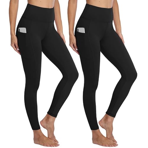 Gayhay Leggings Damen High Waist Sport Leggins mit Taschen Blickdicht Sporthose Lang Hose Bauchweg Laufhose für Sport Yoga Gym Schwarz*2 L-XL von Gayhay