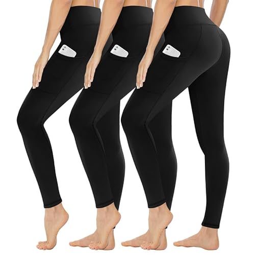 Gayhay 3er Pack Sport Leggings Damen mit Taschen High Waist Schwarz Sportleggins Lang Sporthosen Gym Yoga Leggins Blickdicht Stretch,L-XL von Gayhay