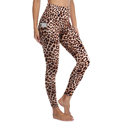 Gayhay Leggings Damen High Waist Sport Leggins mit Taschen Blickdicht Sporthose Lang Hose Bauchweg Laufhose für Sport Yoga Gym Leopard L-XL von Gayhay