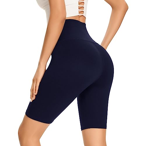 Gayhay Radlerhose Damen Knielang High Waist Kurze Sporthose Radler Yoga Shorts Leggings Sommer Dunkelblau,S-M von Gayhay