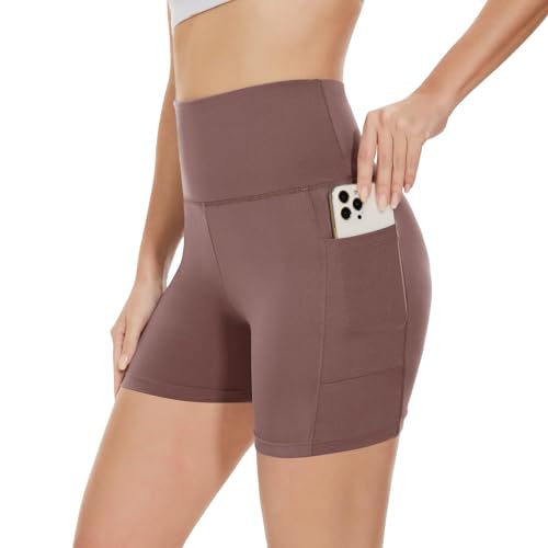 Gayhay Radlerhose Damen Kurze Leggings mit Taschen Sport Shorts Hotpants High Waist Sommerhose Bauchweg Stretchy Blickdicht Rosa,S-M von Gayhay